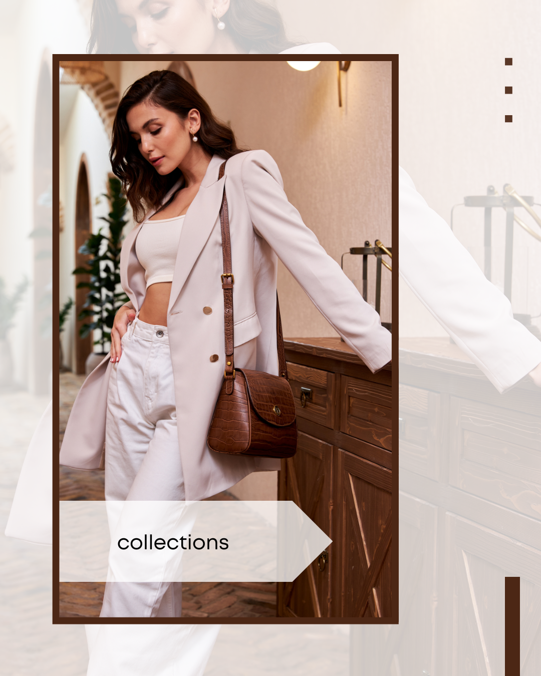 brown white minimalist outfit shop instagram post